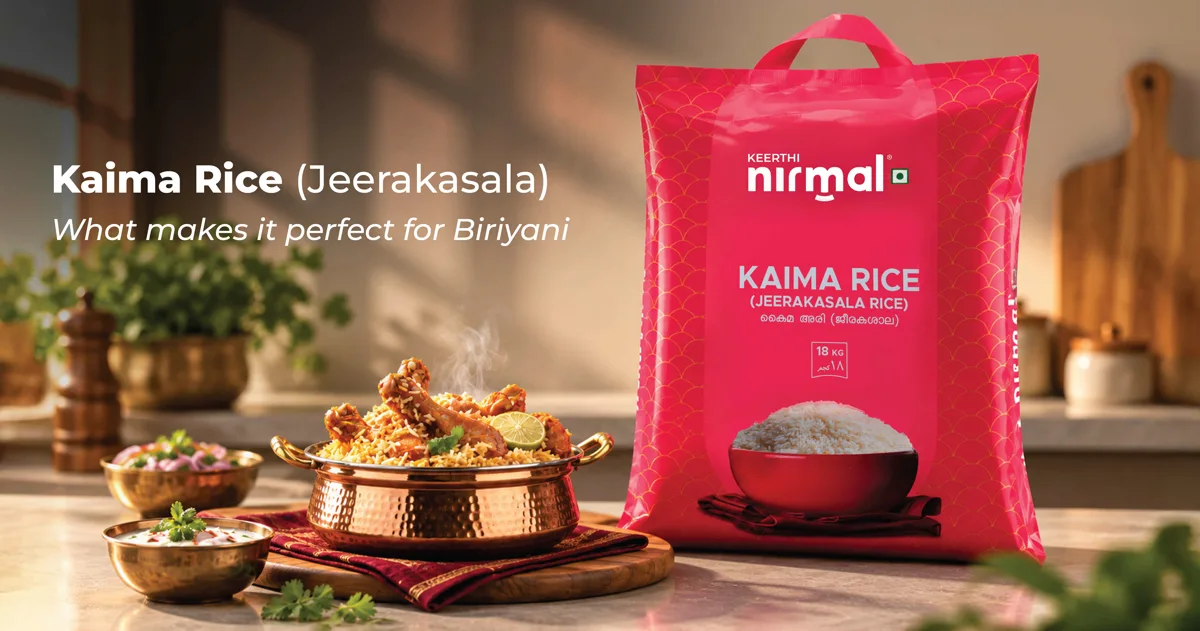 Keerthi Nirmal Kaima rice with a traditional Kerala meal